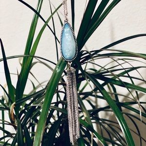 Long Blue Tassel Pendant Necklace - Adj Clasp